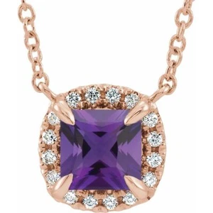 Collar de amatista natural y diamante natural 0,05 CTW 18" en oro rosa 14K - Imagen 1 de 2