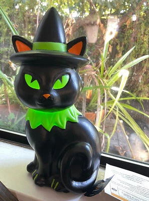 HYDE AND EEK Halloween Lit Black Cat Blow Mold Hyde & Eek Judgy Witch Indoor Prop Decor 13"