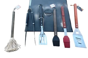 BBQ Grilling Utensil Set 8 Piece Tongs Spatula Sauce Mop Basting Brush BRAND NEW - Picture 1 of 8