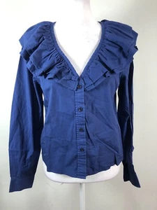 The Shirt Rochelle Behrens Womens Ruffle  Long Sleeve Blue Size Medium - Picture 1 of 8