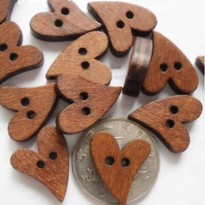 20 x Heart shaped Wooden Flat Buttons, 20mm  Dyed, Sew Scrapbooking button