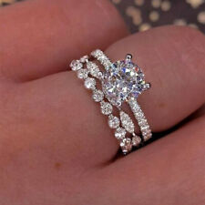 2PC 925 Silver White Sapphire Ring Set Wedding Engagement Jewelry For Women