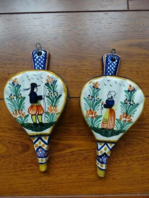 VINTAGE TWO CERAMIC WALL POCKET HB QUIMPER FRANCE BRETON circa 1930s' - Image 1 of 4