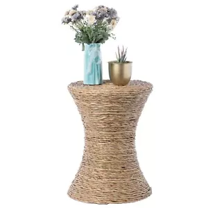 New Decorative Round Wicker Side Table Hourglass Shape Accent Coffee Table - Picture 1 of 7