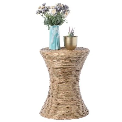 New Decorative Round Wicker Side Table Hourglass Shape Accent Coffee Table - Image 1 of 4