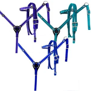 NYLON HEADSTALL & BREAST COLLAR SET w/ Stitched trim Rhinestone conchos 3 COLORS - Picture 1 of 7