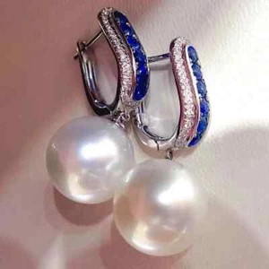6Ct Round Cut Lab-Created White Pearl Drop/Dangle Earrings 14K White Gold Plated - Picture 1 of 7