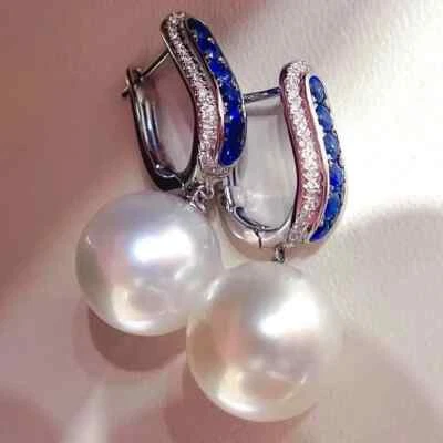 6Ct Round Cut Lab-Created White Pearl Drop/Dangle Earrings 14K White Gold Plated - Image 1 of 4