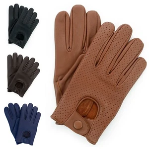 MENS CLASSIC VINTAGE DRIVING GLOVES SOFT GENUINE REAL LAMBSKIN LEATHER MESH - Picture 1 of 16