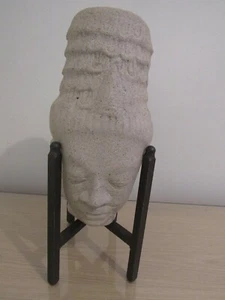 Terracotta Buddha Head Statue Home Zen Garden Patio Outdoor 12" with Stand - Picture 1 of 11