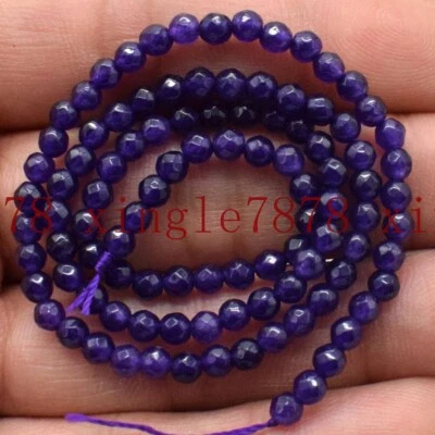 Wholesale Faceted 4mm Natural Purple Jade Round Gems Loose Beads 15" Strand - Image 1 of 4