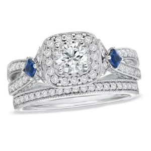 Set da sposa Vera Wang Love Collection con cornice in zirconi e zaffiro in ar... - Foto 1 di 3