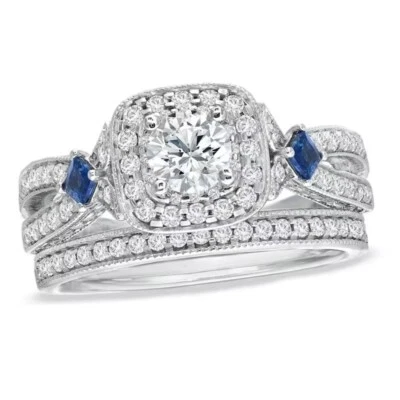 Set da sposa Vera Wang Love Collection con cornice in zirconi e zaffiro in ar... - Immagine 1 di 3