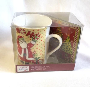 Juego de taza de regalo de Navidad Debbie Mumm porcelana fina a juego montaña rusa respaldo de corcho - Imagen 1 de 6