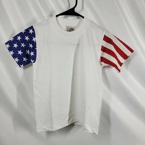 VTG 90s Cal Cru YTH SM July 4 Stars Stripes Single Stitched Sleeve T Shirt USA - Picture 1 of 8