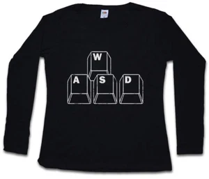 WASD DAMEN LANGARM T-SHIRT Fun Gamer Games computer science Shooter Keyboard - Picture 1 of 1