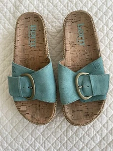 Women’s Born Turquoise Leather Suede Slides Sandals Espadrilles Size 6M - Picture 1 of 5