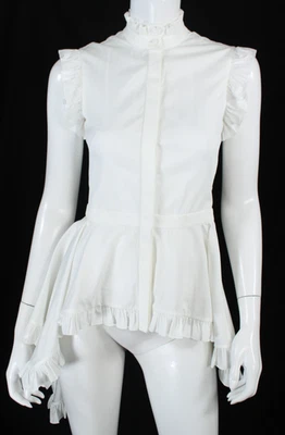 ALEXANDER McQUEEN White Poplin Ruffled High-Low Hem Button-Front Blouse 38 - Image 1 of 4