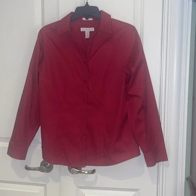 Camisa Chicos Mujer Talla 1 Mediana Roja Sin Hierro Algodón Clásica Carrera Blusa Top Foto 1 de 4