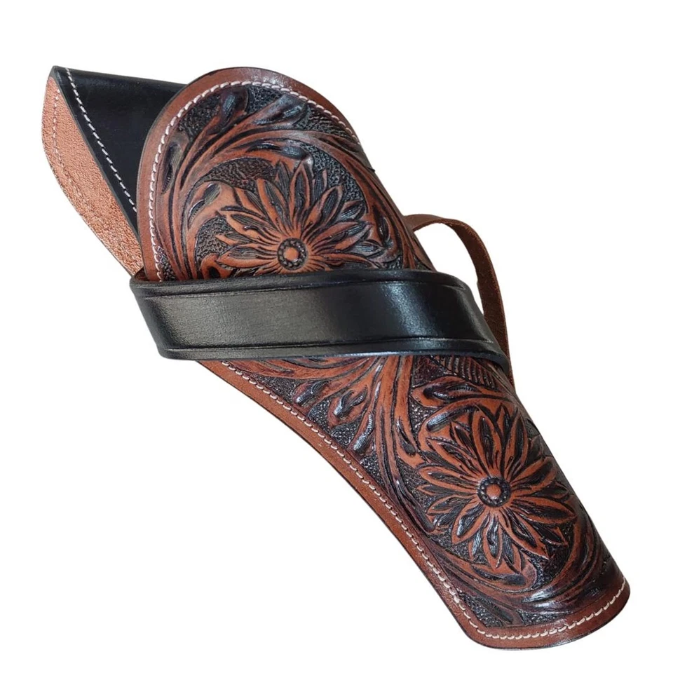 Western Cross Draw Leather Gun Holster – Hand Tooled Cowboy Style Revolver - Image 1 of 1