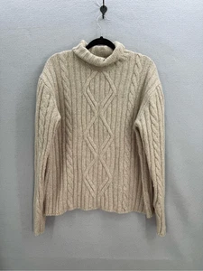 Banana Republic Womens Beige Cable Knit Wool Blend Turtleneck Sweater Sz Medium - Picture 1 of 8