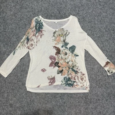 J Jill Top Women’s Medium Linen Blend V-Neck Knit Loose Knit Sheer Cottagecore - Image 1 of 4