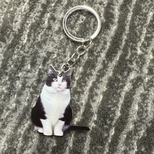 Cat Keychain Tuxedo Kitty Keyring Feline Bag Charm Cute Tail Fob Cat Lady Gift - Picture 1 of 7