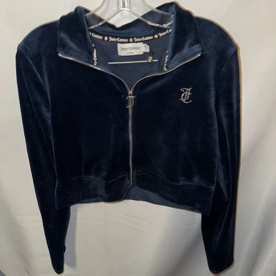 Y2K Juicy Couture Velour Track Jacket Hoodie Zip Up Sweatshirt Velvet Blue L - Image 1 of 4