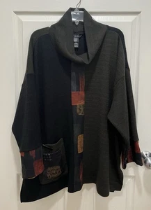 ALI MILES Women 2X Cowl Neck Sweater Black Gray Colorblock Ribbed Long Sleeve - Picture 1 of 7