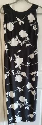 Maxi Vestido Vintage Seda Espalda Abierta Maggy London Talla 6 Negro Blanco Floral  Foto 1 de 4