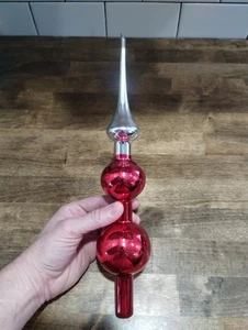 Vintage Mercury Glass Christmas Tree Topper red silver top chipped west Germany - Picture 1 of 6
