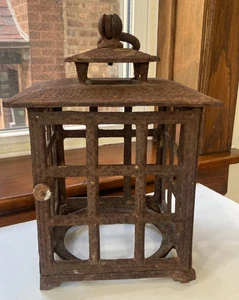 Very Heavy  Solid Cast Iron Lantern Candle Holder Fixture 13 lbs, 2 oz 13" Tall - Picture 1 of 9