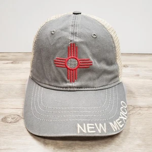New Mexico Mütze Kappe Druckknopflasche Herren grau hellbraun Trucker Netz bestickt Zia-Flagge - Bild 1 von 7