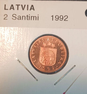 1992 Latvia Copper-Clad Steel 2 Santimi Coin BU - Image 1 of 2