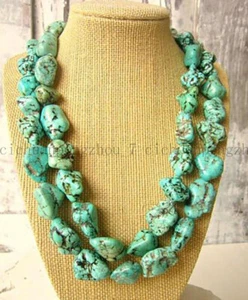 Natural 15x20mm Green Turquoise Gems Freeform Irregular Beads Necklace 35'' - Picture 1 of 3