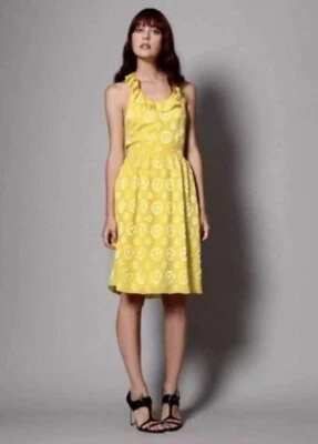 Lauren Moffatt женщин открытый назад напечатано с бретелью через шею мини-платье желтый шелк размер 8 - Изображение 1 из 4