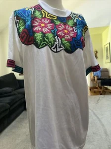 Galapago 90s Abstract Art White Short Sleeve Embroidered T Shirt Vintage Size L - Picture 1 of 8