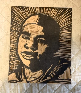 Blocco timbri vintage intagliato a mano ritratto di ragazzo su gomma 8x10 pollici RARO - Foto 1 di 4