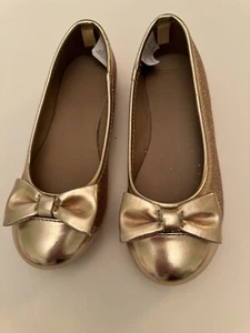 Gymboree City Kitty Very Merry Gold Shoes Flats EUC Sz 11 Sh2 - Picture 1 of 5