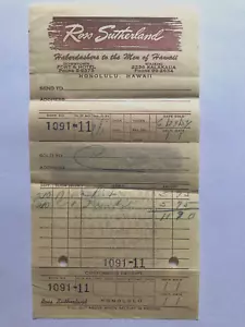 Ross Sutherland Haberdashers Ilikai Hawaii 1954 Vtg Customer Receipt Ephemera - Picture 1 of 4