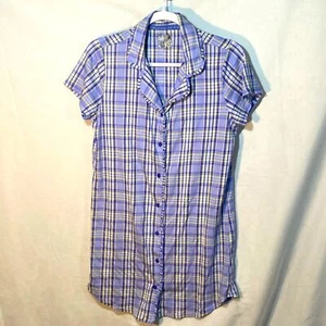 MUK LUKS purple yellow plaid button up nightgown M - Imagen 1 de 6