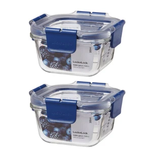 2x LocknLock Top Class 300ml Glass w/ Tritan Lid Square Container Storage Blue - Picture 1 of 6