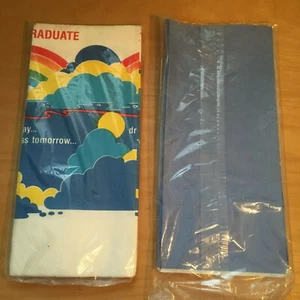 2 Vintage American Greetings Table Covers Graduation Rainbow and Blue Sealed - Picture 1 of 4