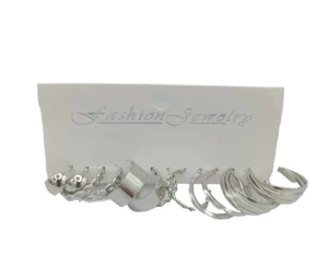 6 Pair ~ Brand New Fashion Jewelry ~Silver Tone ~ 6 Hoop Designs ~ Pierced Ear - Picture 1 of 4