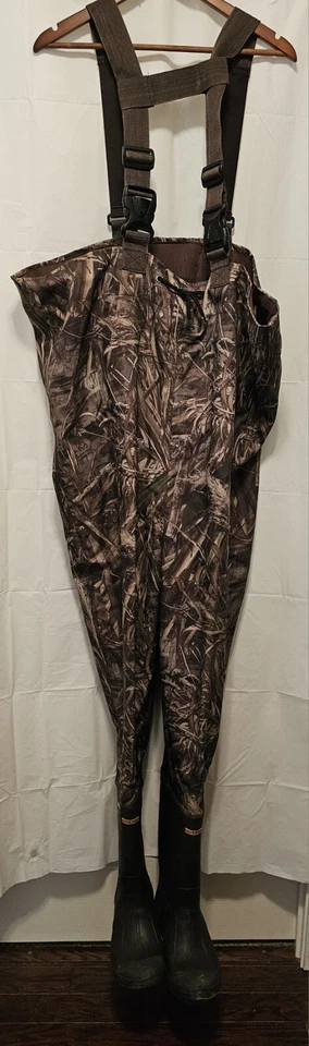 Game Winner Men’s Real Tree Max-5 2-Ply Boot Foot Size 12 Adjustabl Chest Waders - Image 1 of 4