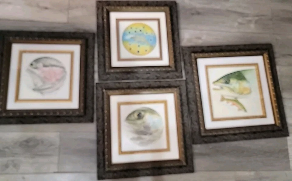 Juego 4 arte acuarela original Charles Jardine hecho para carrete Hardy Perfect 150th Foto 1 de 4