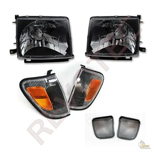 Black Headlights Front Bumper Lights & Corner Lights For 98-00 Toyota Tacoma 4WD - Picture 1 of 7