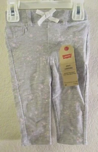 NWT Levis Infant Girls Pull On Knit Leggings 18M Light Grey Pink Stars $28 - Picture 1 of 2