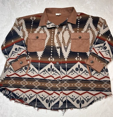 143 Story By Lineup Women’s  2X Aztec Print Oversize Button Jacket Brown - Image 1 of 4