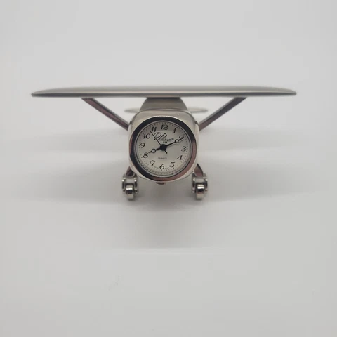 Airplane Aircraft Desk Shelf Clock Quartz Platinum Brand Miniature Metal Japan Cover